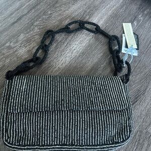 Marshalls Black and White Beaded Shoulder Bag